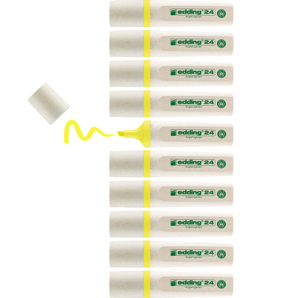 edding 24 EcoLine highlighter - yellow - 10 highlighters - chisel nip 2-5 mm - for quick and easy marking and highlighting of texts and notes - refillable, made of recyclable material