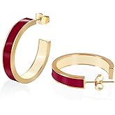 TaYolnFaSo Chunky Gold Earrings for Women C Shaped Round Hoop Earrings 18K Gold Plated Stainless Steel Enamel Earrings Jewelry Gift