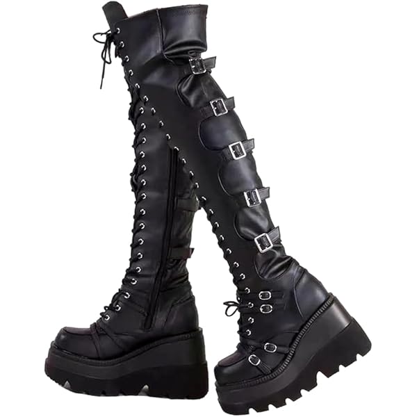 AMINUGAL Womens Platform Knee High Boots Chunky Heel Zipper