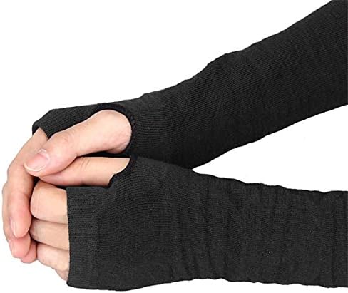 HN Winter Wrist Arm Hand Warmer Knitted Long Fingerless Gloves Mitten (Black)