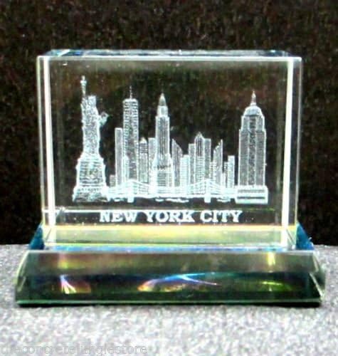 New York Souvenir NYC Skyline 3D Crystal Laser Etched Glass Paperweight Small