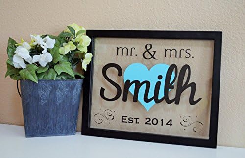 Personalized Wedding Gift Frame - Mr &amp; Mrs Family Established Name Floating Frame - Home Decor, Bridal Shower, Anniversary, Wall Sign, Custom Colors, Quality Made, Date, Heart, Decoration, Wall