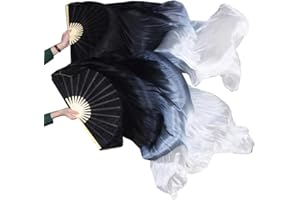 TMZAQH Women 1 Pair (Left+Right) Silk Belly Dance Fans Veil Belly Dancing Long Folding Fans Length 180 cm * 90 cm