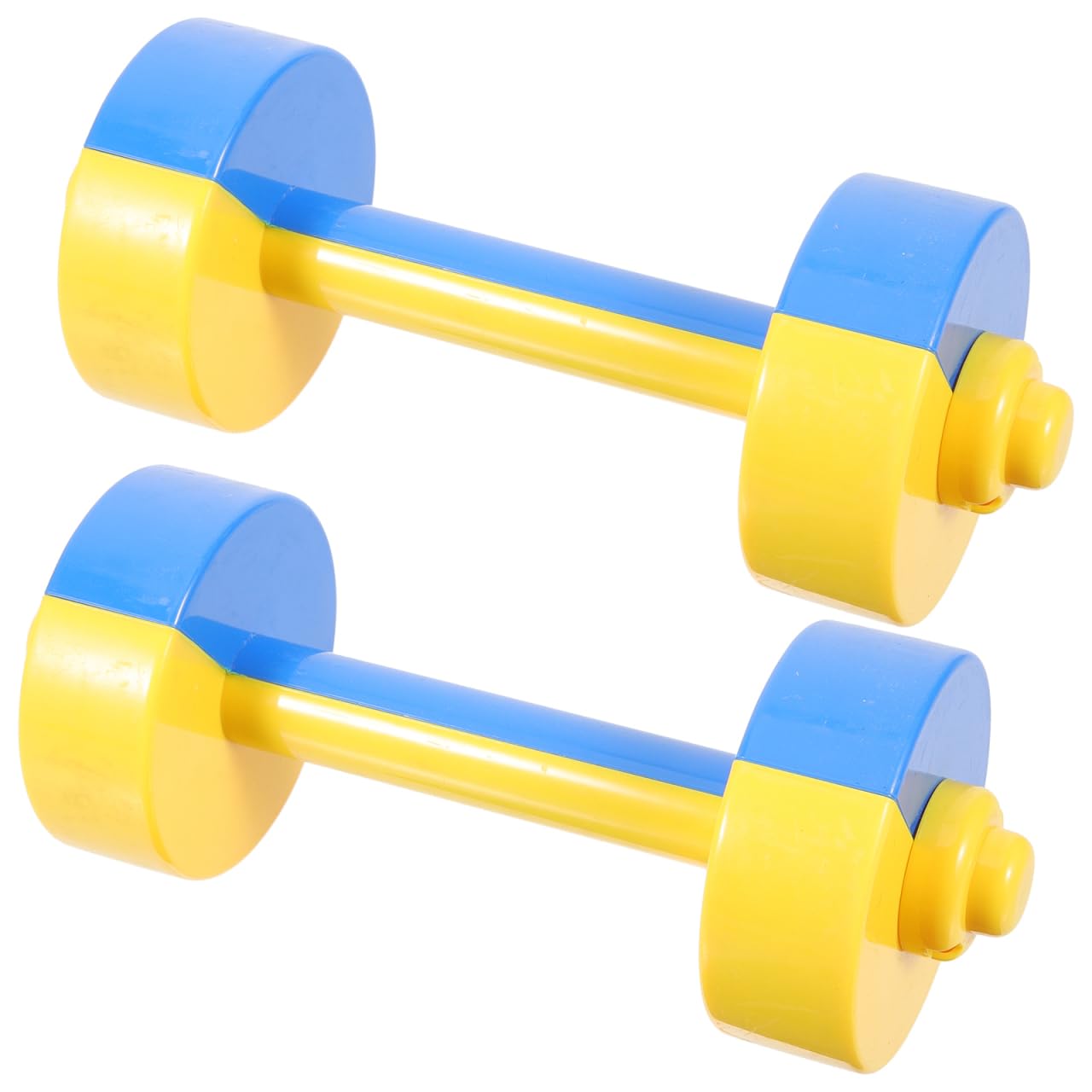 TOYANDONA 1 Pair Kids Dumbbells Toy Plastic Hand Barbells Gym Morning Exercise Fitness Sport Toy Pet Chew Toy For Children Toddlers (Blue+Yellow)