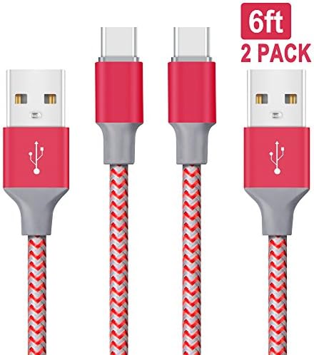 USB Type C Cable, Areker 2 Pack 6ft USB C to USB A Nylon Braided Type C Charger Cable for Moto Z LG G5 G6 Honor 8 HTC 10 LG V20 Nexus 5X Galaxy S8 Plus S8 (Red)