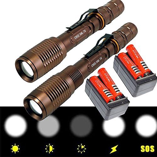 2 set of 2200 Lumen Zoomable CREE XM-L T6 LED 18650 Flashlight Torch with Battery and Charger