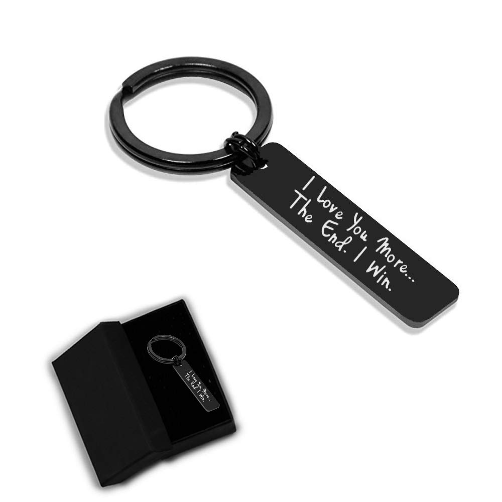AXEN Key Chain Gift, I Love You Most The End I Win, Stainless Steel Keyring for Couple, Stytle 2, Black