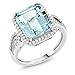Gem Stone King 925 Sterling Silver Simulated Aquamarine Ring For Women (5.00 Cttw, Emerald Cut 12X10MM, Available In Size 5,6,7,8,9)