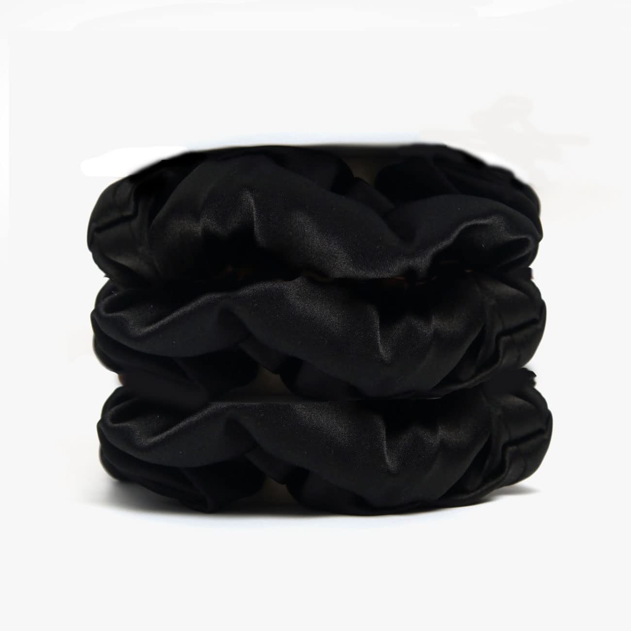 Michooyel 3Pack Silk Scrunchies, Black, 100% Pure Mulberry Silk 16 Momme, Elastic Ponytail Holders, Hair Ties No Damage, Satin Scrunchies, Velvet Scrunchy for Hair Accessories Sleep Tie