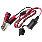 KUNCAN 2FT 12V 24V Female Car Cigarette Lighter Socket to Battery Alligator Crocodile Clips Connector, Car Battery Clamp-on Extension Charge Cable with 10A Fuse