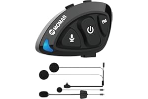 Moman Motorcycle Helmet Headset Speaker, RS-S Motorbike Helmet Headphone HiFi/Noise Cancellation/Auto Answer/FM Radio/AI Voice/IPX6 Waterproof with 2 Type Mics Earphone for All Helmets and Solo Riding