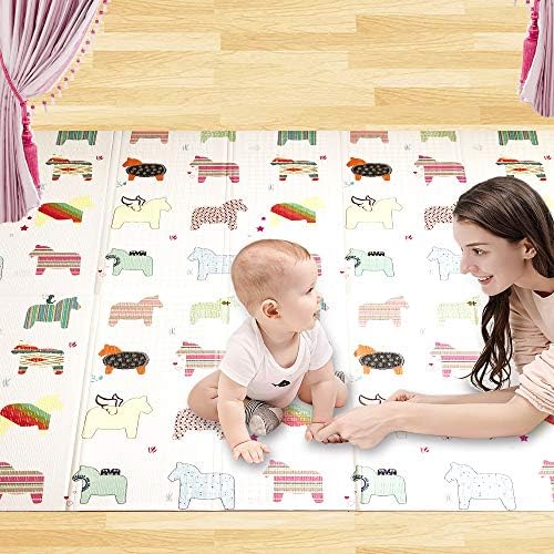 MAYbabe Folding Mats- Large and Waterproof Mat for Children to Play. Animals and Letters with Non-Slip Backing,No Chemical Smell, Safe and Fun Crawl Mat for Children (79'X71')