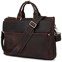 Iswee Men Leather Briefcase Messenger Bag 16" Laptop Case Tote Shoulder Bag Attache Case(Dark Brown)