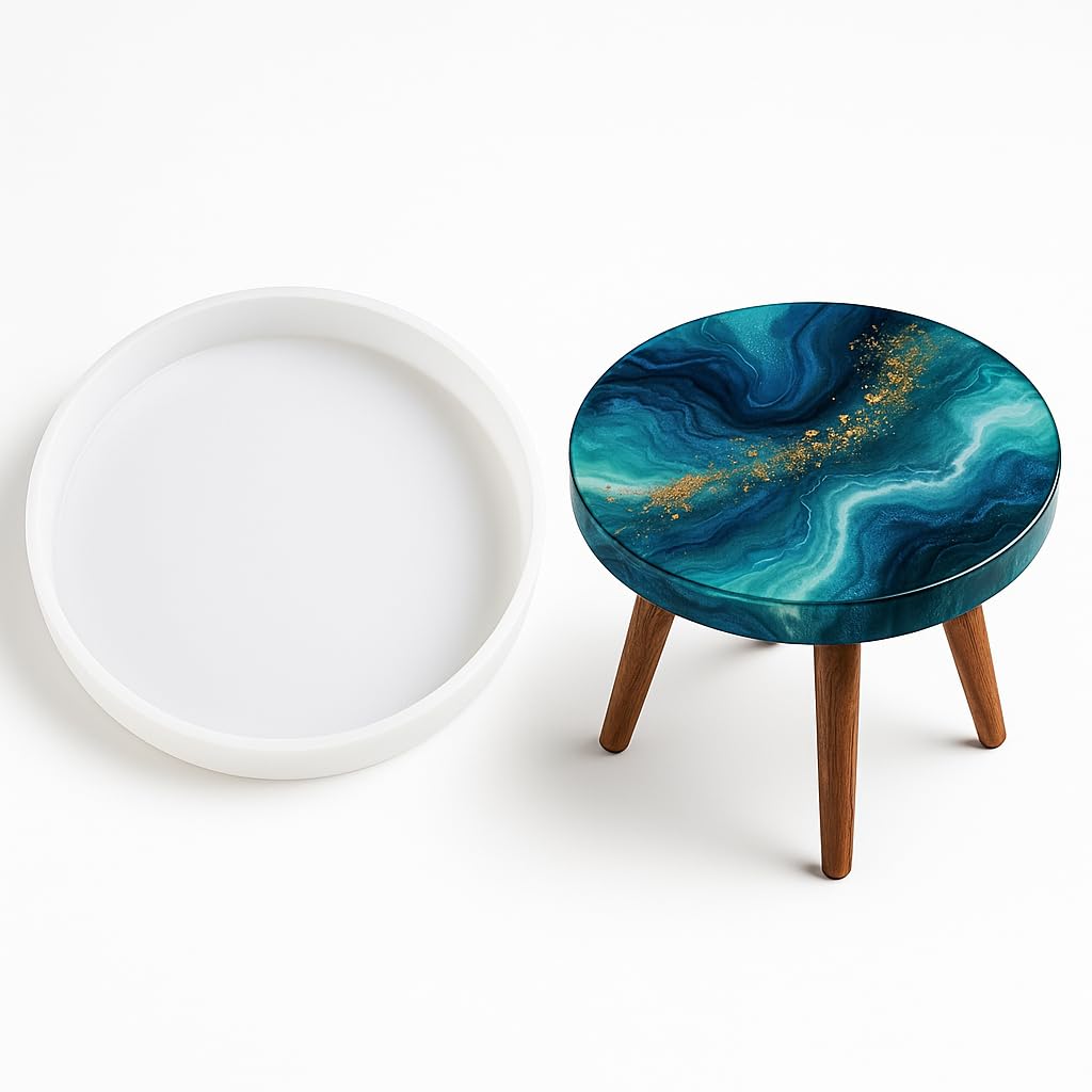 Photo 1 of 14 Inch Round Silicone Resin Mold for Table Tops – Large Reusable Mold for Epoxy Resin Casting, Wood DIY Art, Tabletops & Stool Making, Reusable Craft Mold for Home Decor Projects