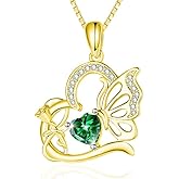 VANAODUC Birthstone Heart butterfly Necklace for Women, Infinity Pendant 14K Gold /18K White Gold Womens Necklaces, Jewelry Anniversary Birthday Christmas Gifts for Her Mom Wife