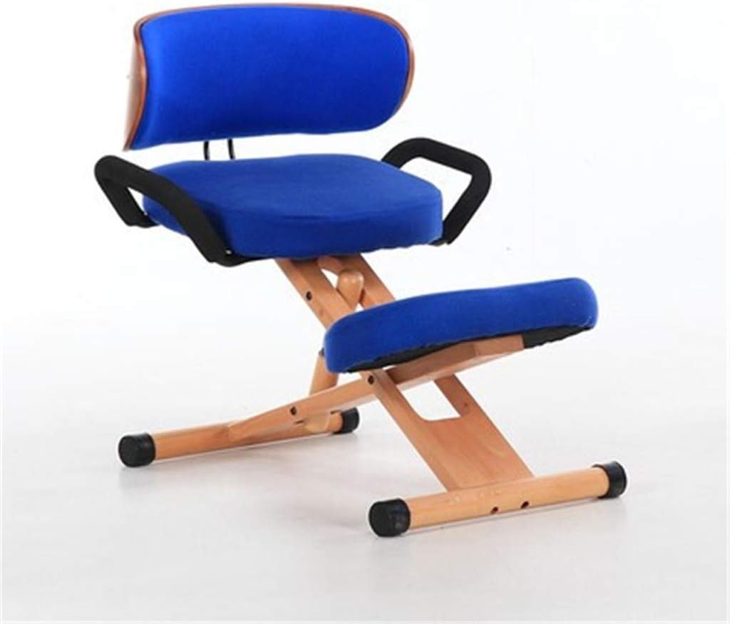 Wuzhengzhijia Solid Wood Correction Posture Chair, Ergonomic Anti-hump And Anti-myopia, Adjustable Back Correction Stool Neck Pain And Spine Tension Relief Knee Chair (Color : Blue)