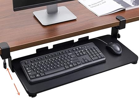 Amazon Uyoyous キーボード トレイ マウス フルキーボード収納対応 金属レール デスク クランプ式 キーボードスライダー 幅 65cm 奥行24cm 高さ 11cm 頑丈なcクランプマウントシステム パンチフリー キーボードトレイ 耐荷重25kg キーボードトレイ 文房具