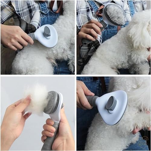 Escova Pet Removedora de Pelos para Cães e Gatos Autolimpante com Cerdas Flexíveis Resistentes e Cabo Anatômico (Cinza)