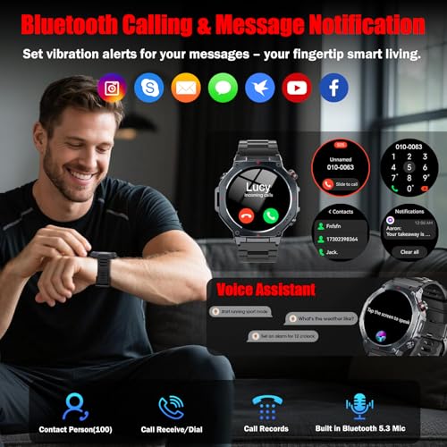 Smart Watch for Men Answer/Make Calls, 1.43" AMOLED Military Smart Watch with GPS/Torch/Compass/Altitude/Heart Rate/Health Monitor/Blood Oxygen, 5ATM Waterproof, 160+ Sports Smartwatch for iOS Android
