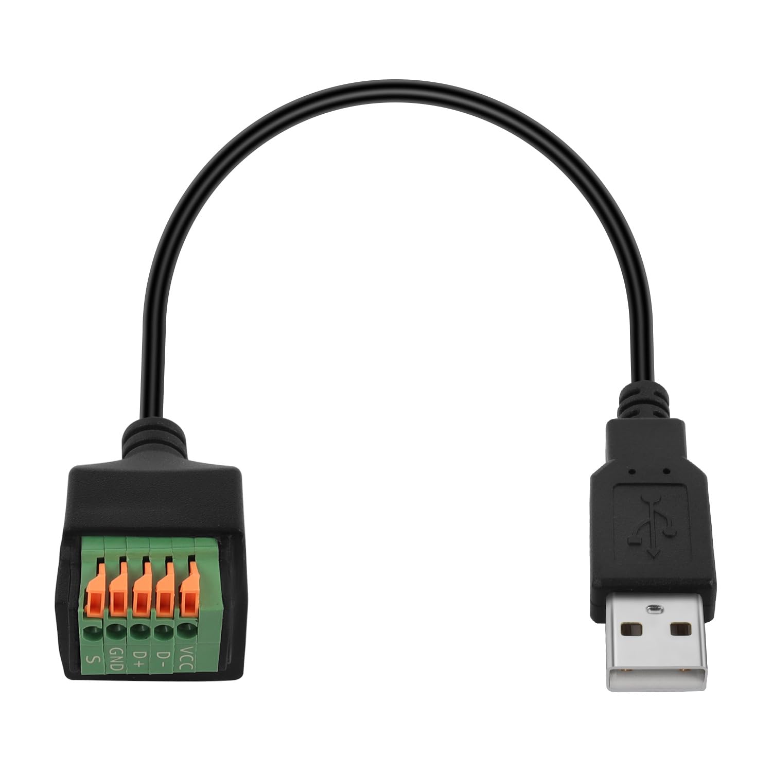 QIANRENON USB2.0 Quick Connect Solderless Adapter Short Cable USB2.0 Male to 5Pin Crimp Terminal Connector USB2.0 Sprung Terminal Breakout Board Plug, 480Mbps 5V2A, for DIY/Repair USB, 30cm/11.8in
