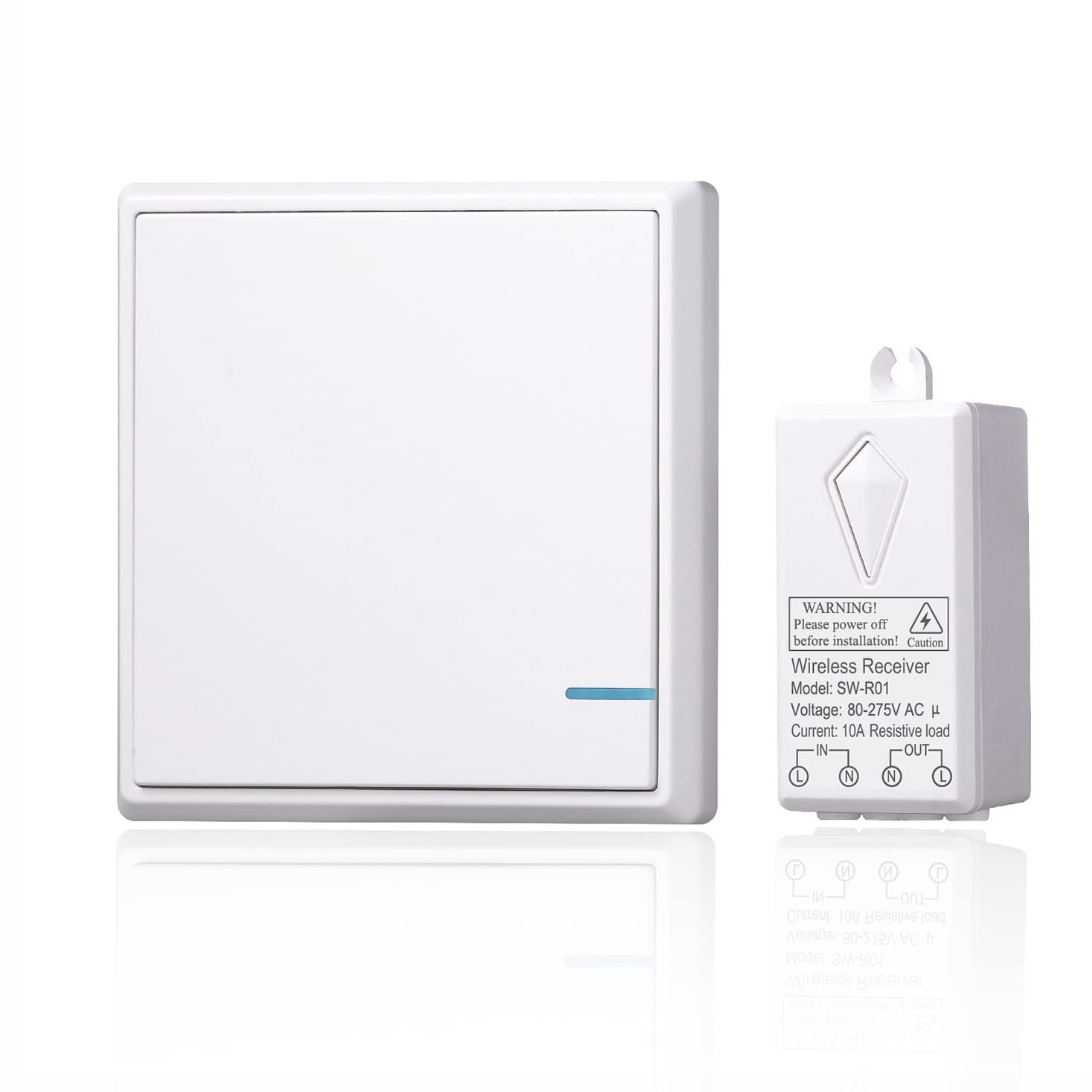 Lancoon Wireless Light Switch and Receiver Kit, Remote Control ON OFF No WiFi No Wiring Required 30M Range for Lights Lamps LEDs Fans Small Appliance (1 Switch and 1 Receiver)