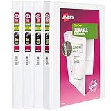 Avery Durable View Binder, 0.5" Slant Rings, 4 White Binders (03362)