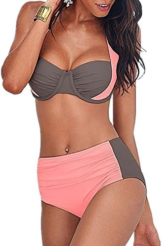 Cinyifan Womens Halter Color Block High Waist Push Up Bikini Set Swimsuit 2 Pieces