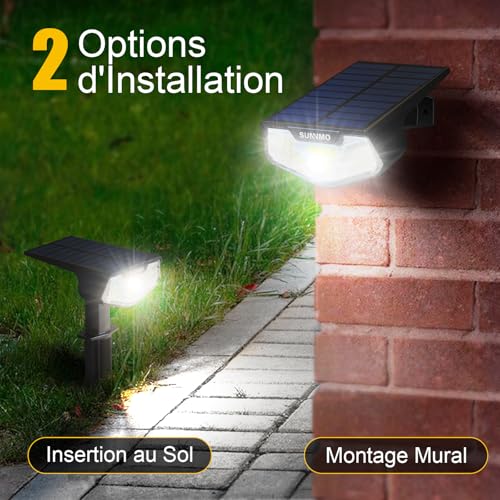 SUNNMO Set of 4 Powerful Solar Outdoor Garden Lights, Outdoor Solar Light with 3 Modes, IP65 Waterproof Solar Outdoor Lighting for Garden, Pathway, Cold White