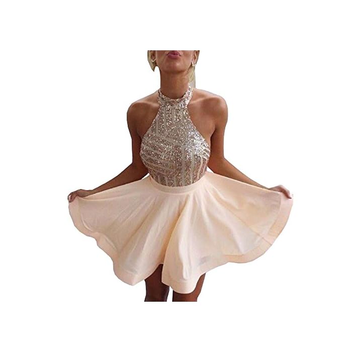 DYS Women's Short Halter Prom Party Dress Backless Dress for