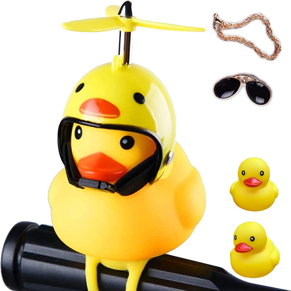 ACEDOAMARE Duck Bike Bell, Cute Rubber Yellow Duck Bicycle Accessories with LED Light Propeller Helmet Squeeze Horns for Cycling Motorcycle Car Handlebar Bicycle (Chicken)