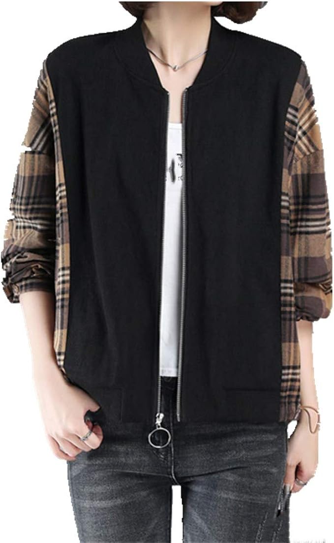 N\P Frühling und Herbst Plaid Jacke Damen Casual Loose Fit Baseball