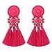 Boderier Bohemian Statement Thread Tassel Chandelier Drop Dangle Earrings with Cassandra Button Stud (Watermelon Red)
