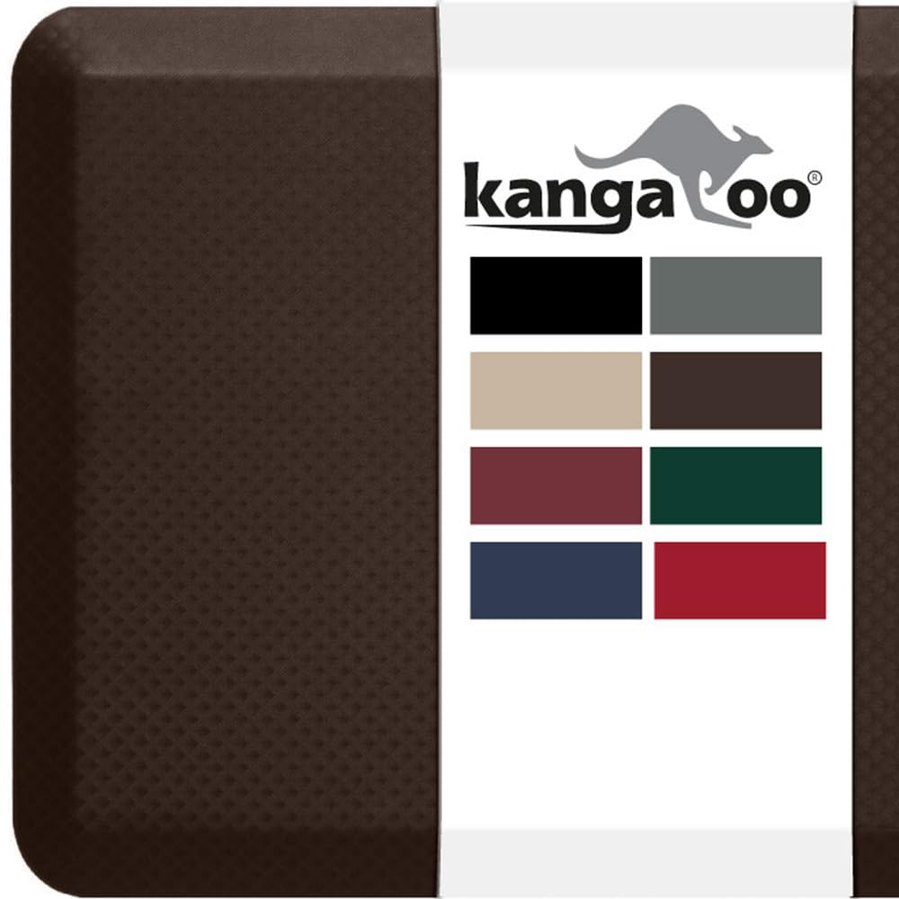 Photo 1 of KANGAROO Thick Ergonomic Anti Fatigue Mats for Kitchen Floor, 58x20, Cushioned Standing Office Desk Mat, Waterproof Scratch Resistant Topside, Supportive All Day Comfort Padded Foam Rugs, Brown