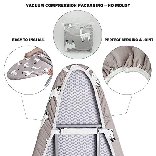 Ironing Board Cover and Thick Pad Standard Size 15" x 54",Elastic Edges and 4 Adjustable Fasteners Make 3 Layer Padded Ironing Board Cover Surface Smoother,1 Large Protective Scorch Mesh Cloth(Grey)