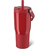 BrüMate Resa 25oz 100% Leakproof Travel Tumbler with Handle & Straw | Flexible SoftSip Straw | Silicone Sleeve for Durability | Stainless Steel | Cup Holder & Travel Friendly | (Maraschino)