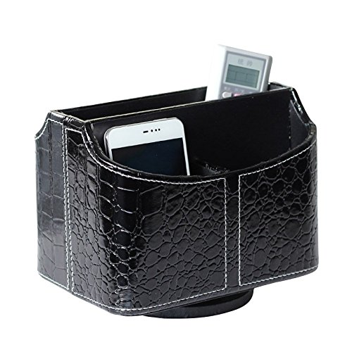 UnionBasic PU Leather Crocodile Pattern 360 Degrees Rotatable Remote Control/Controller Organizer, Spinning TV Guide/Mail/Media Desktop Organizer Caddy Holder (Crocodile Black)