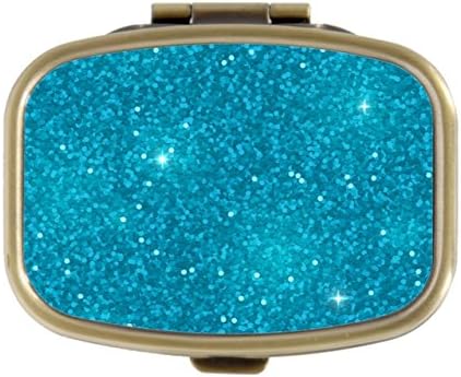 Cecillia Blue Glitter Decorative Boxes Bronze Rectangular Pill Box Medicine Tablet Holder Wallet Organizer Case for Pocket or Purse