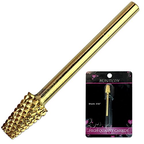 Beauticom 3/32" USA Safety Nail Carbide Bit - Flat Top Tapered Barrel Back Fill Bit for Electric Dremel Drill Machine (CB-14 GOLD)