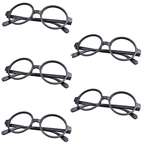 5 X FancyG® Retro Geek Nerd Style Round Shape Glass Frame NO LENSES - Matte Black