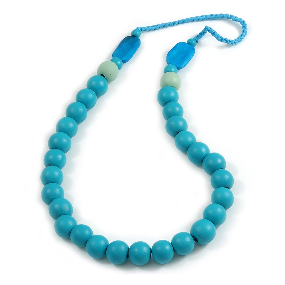 Avalaya Long Turquoise/Mint Painted Wooden Bead Cord Long Necklace - 80cm L