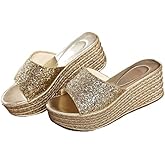 Lymphvity Women's Crystal Open Toe Wedge Sandals Slides,Summer Fashion Outdoor Platform High Heeled Casual Dress Rhinestones Wedge Sandals