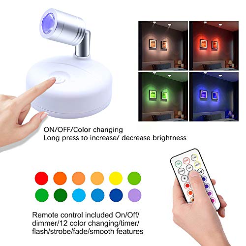 RGB Wireless Spotlight Indoor, Battery Operated Mini Accent Lights with