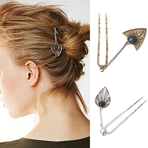 cici store Bohemian U Stick Hair Comb Hairpin Hair Grip Clips Hairwear Chopsticks Gift (Gold)