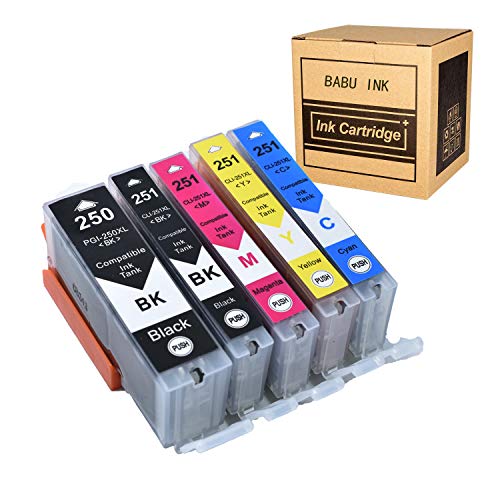 BABU 5pack PGI-250XL CLI-251XL Compatible Ink Cartridge Replacement for Canon PIXMA IP7220 MG5450 MX722 MX922 MG6320 MG7120 MG5420 MG5520 MG7520 MG6620 MG5600 MG5620 Printer