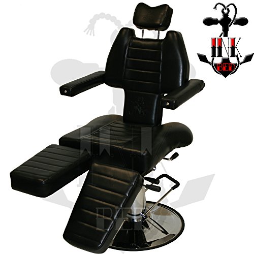 InkBed InkChair Tattoo Reclining Sturdy Hydraulic Ink Chair Salon Studio Equipment - Black