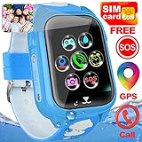 Kids Smart Watches Phone with GPS Locator Pedometer Waterproof IP67 Fitness Tracker Call SOS Voice Chat Camera Alarm Learning Games Smartwatch Toy Holiday Birthday Gifts for Kid Boys Girls Age 4-12