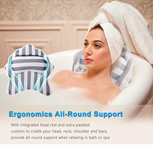 Luxurious Bath Pillow for Women & Men, Ergonomic Bathtub Cushion for Neck, Head & Shoulders
