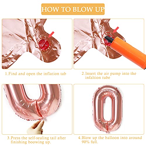 YaMeite 40 inches Large Helium Number Balloons, Rose Gold 0 1 2 3 4 5 6 7 8 9 Balloons Number,Gaint Foil Number Age Balloons for Birthday Party Decoration (Rose Gold 0)