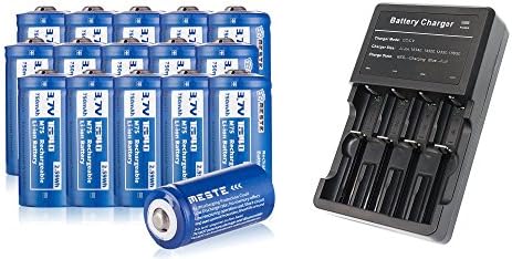 MESTE 16340 Battery M70 700mAh RCR123A 3.7V Li-ion Rechargeable CR123A (15pack + charger)