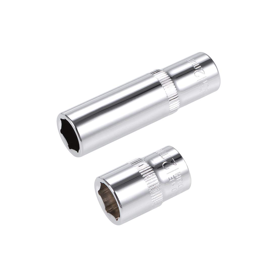 sourcing map 3/8-Inch Drive by 12mm Deep and Shallow Socket Set of 2 Pcs, Cr-V, 6-Point, Metric